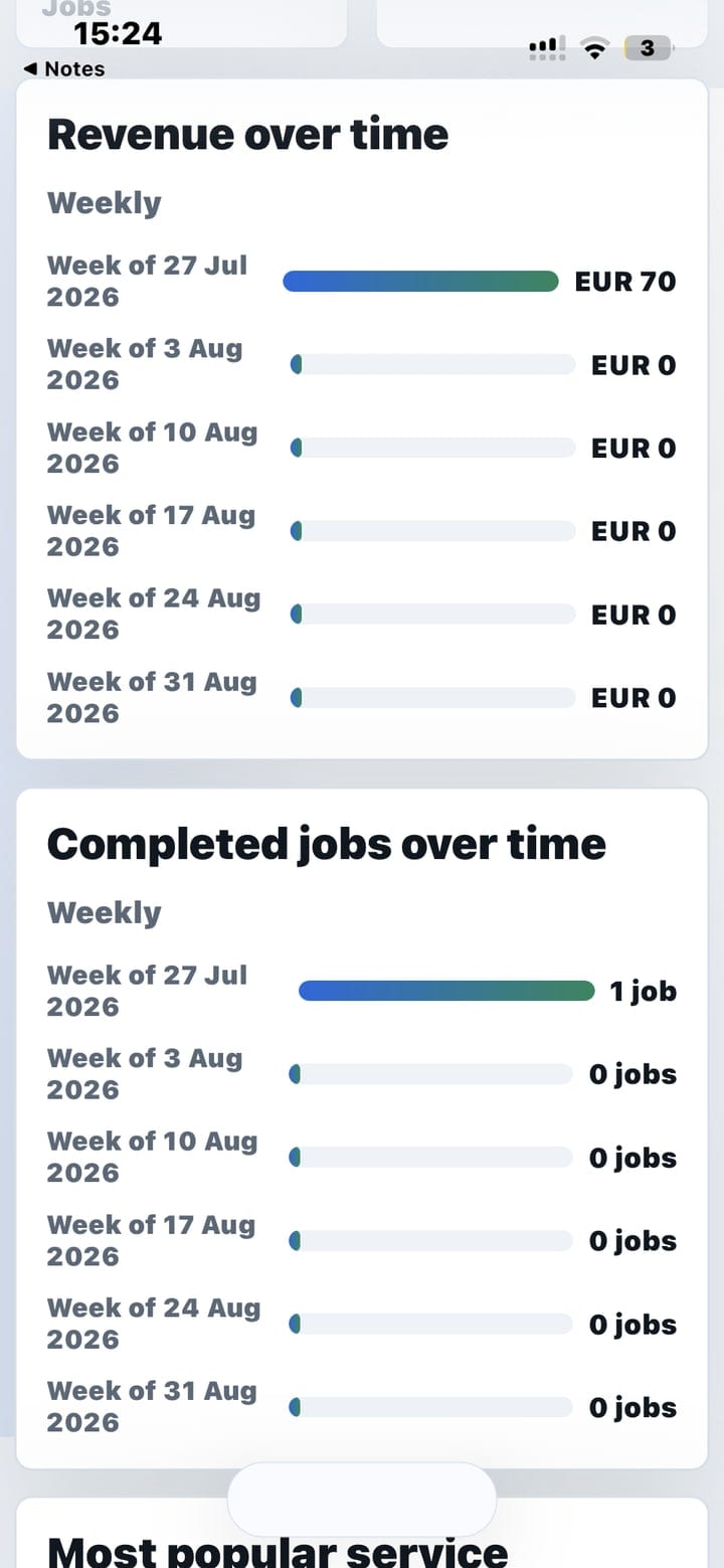 Tailored Details mobile revenue and completed jobs charts